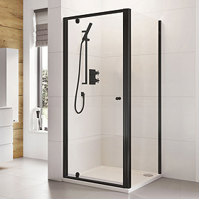 Roman Haven6 Matt Black 6mm Square Pivot Door Shower Enclosure - 800 x 800mm  Large Image