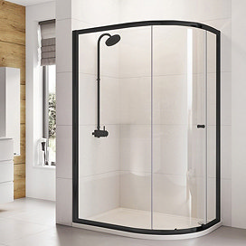 Roman Haven6 Matt Black Frame Offset Shower Enclosure - 1000 x 800mm - H3SQ810CB Large Image