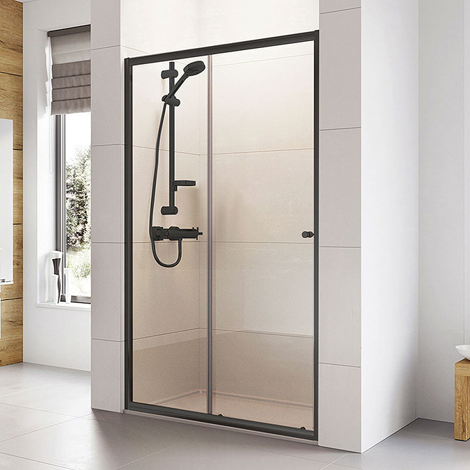 Roman Haven6 Matt Black Sliding Shower Door - Various Widths Large Image