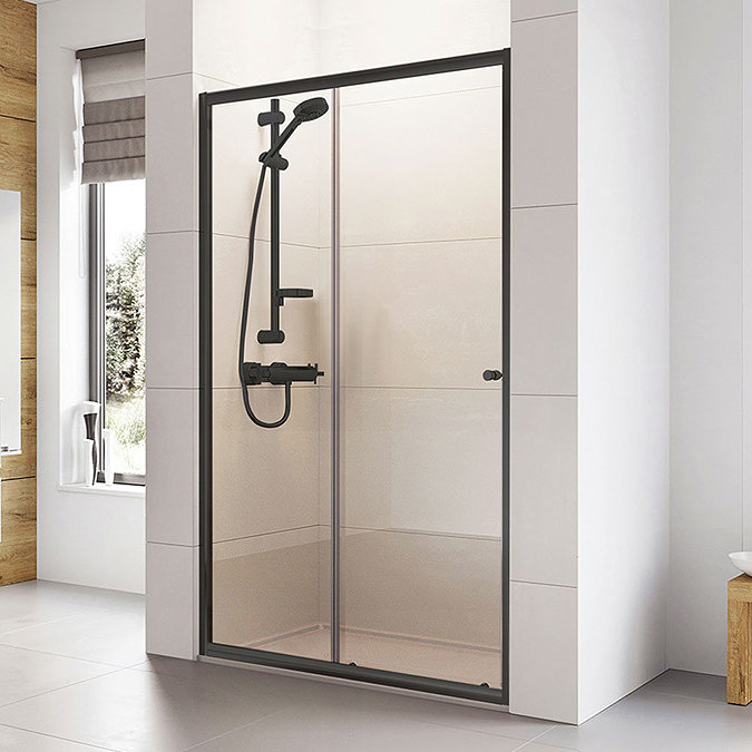 Roman Haven6 Matt Black Sliding Shower Door - 1000mm - H3S10CB Large Image
