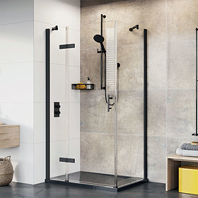 Roman Innov8 1200 x 900mm Matt Black Hinged Door Rectangular Enclosure Large Image
