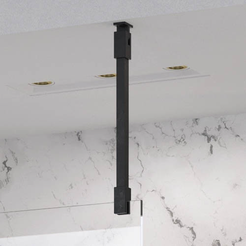Roman Liberty Black Clear Glass Wetroom Screen + Ceiling Arm Support