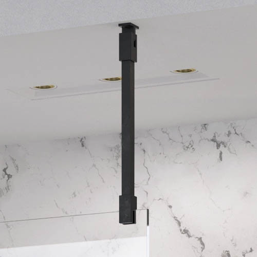 Roman Liberty Black Clear Glass Wetroom Screen + Ceiling Arm Support - Various Sizes (2000mm High)  
