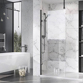 Roman Liberty Black Clear Glass Wetroom Screen + Ceiling Arm Support - Various Sizes (2000mm High) M