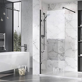 Roman Liberty Black Clear Glass Wetroom Screen + Wall Arm Support - Various Sizes (2000mm High) Medi