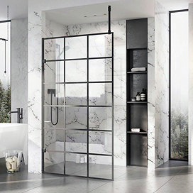 Roman Liberty Black Grid Wetroom Screen + Ceiling Arm Support (2000mm High)