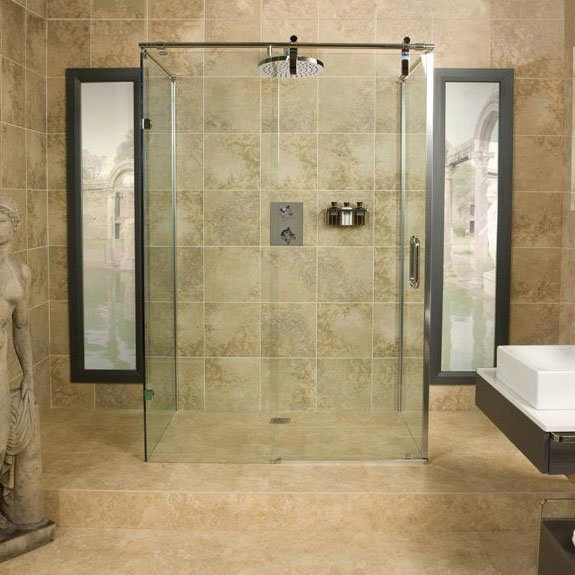 Roman Sculptures Sliding Shower Door with Two Side Panels Large Image