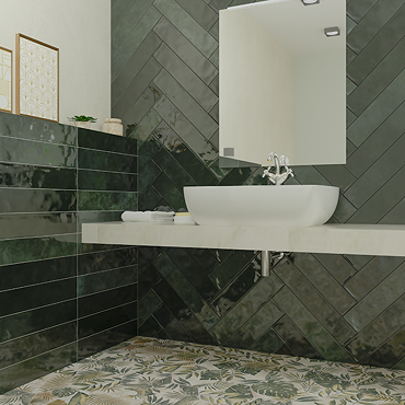 Romola Green Glazed Wall Tiles - 100 x 530mm