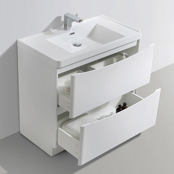 Ronda White Ash 900mm Wide Floor Standing Vanity Unit Feature Large Image