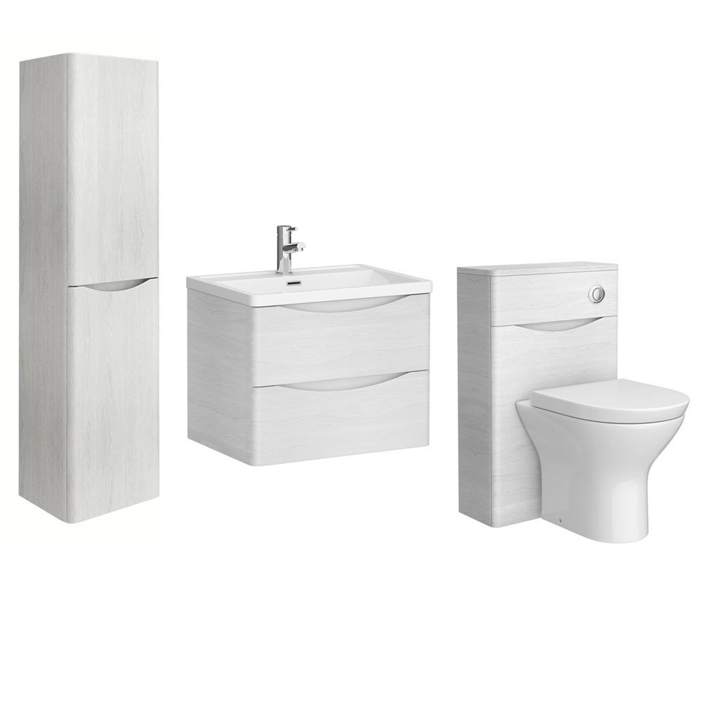 Monza White Ash Wall Hung Bathroom Furniture Package | Victorian Plumbing UK