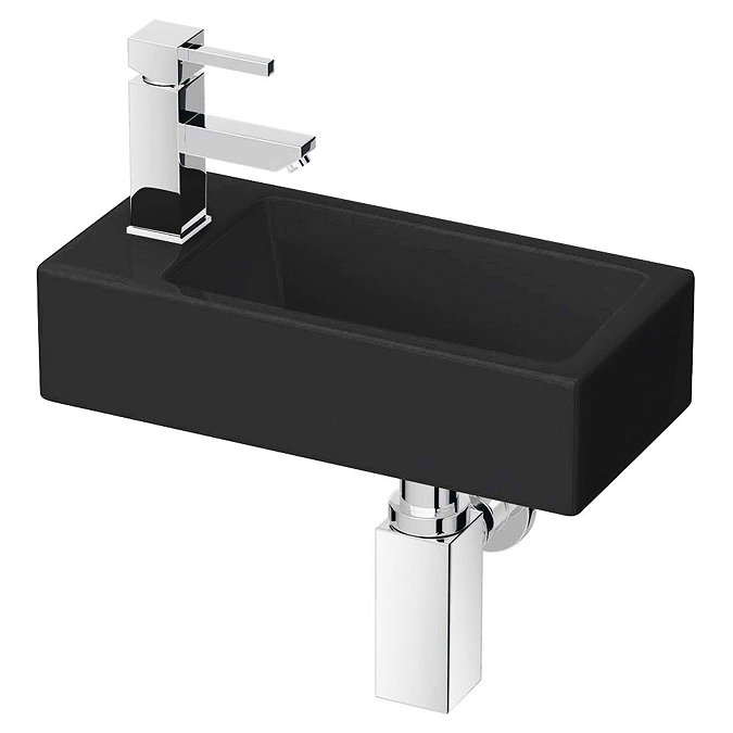 Rondo Black Wall Hung Small Cloakroom Basin 1TH - 365 x 180mm  Profile Large Image