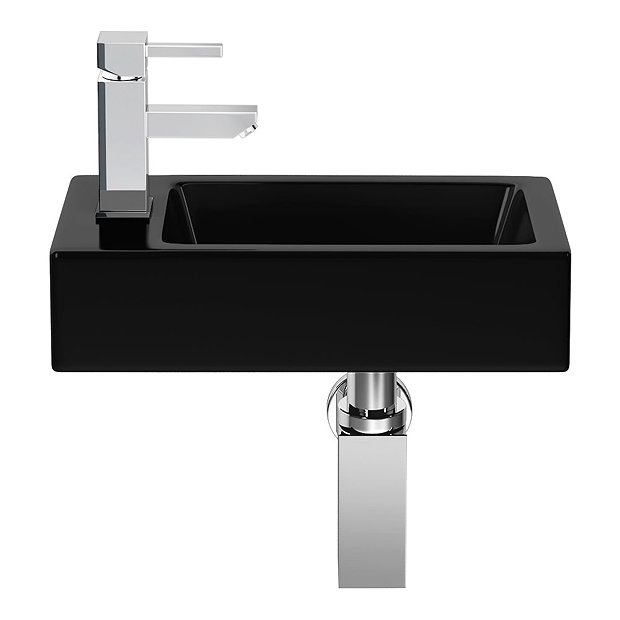 Rondo Black Wall Hung Small Cloakroom Basin 1TH 365 x 180mm