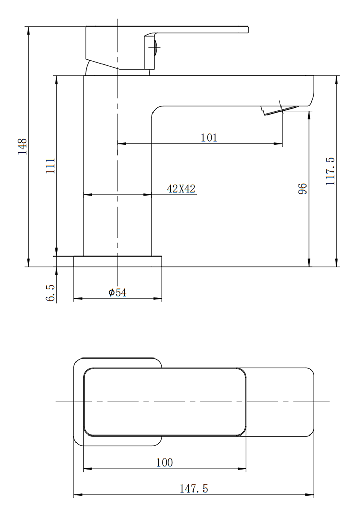 Rondo Double Wall Hung Basin Package with Matt Black Square Taps & Bottle Traps