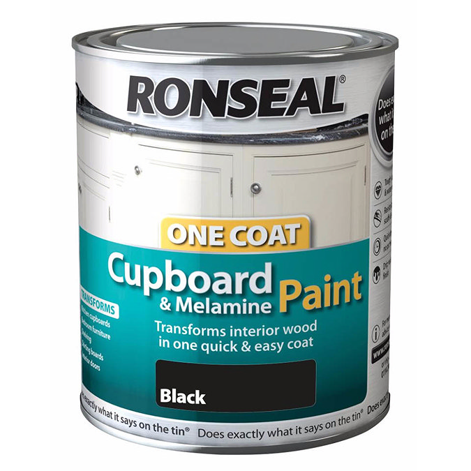Ronseal One Coat Cupboard & Melamine Paint - Black Gloss Profile Large Image