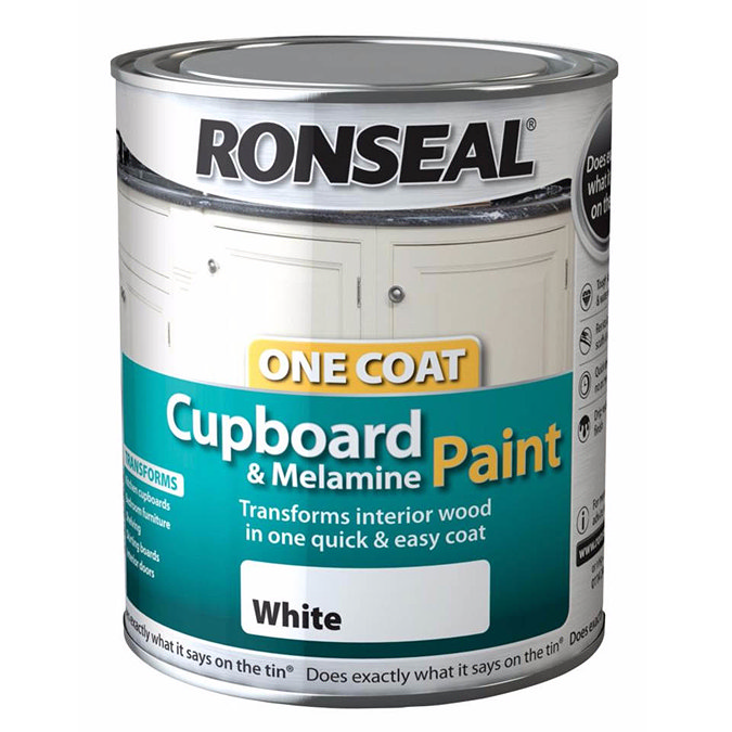 Ronseal One Coat Cupboard & Melamine Paint - White Gloss  Profile Large Image