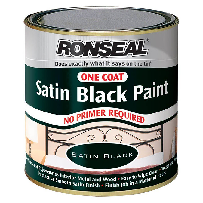 Ronseal One Coat Paint 250ml - Black Satin  Profile Large Image