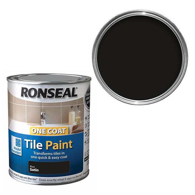 Ronseal One Coat Tile Paint 750ml - Black Satin Large Image