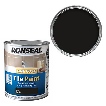 Ronseal One Coat Tile Paint 750ml - Black Satin  Profile Large Image