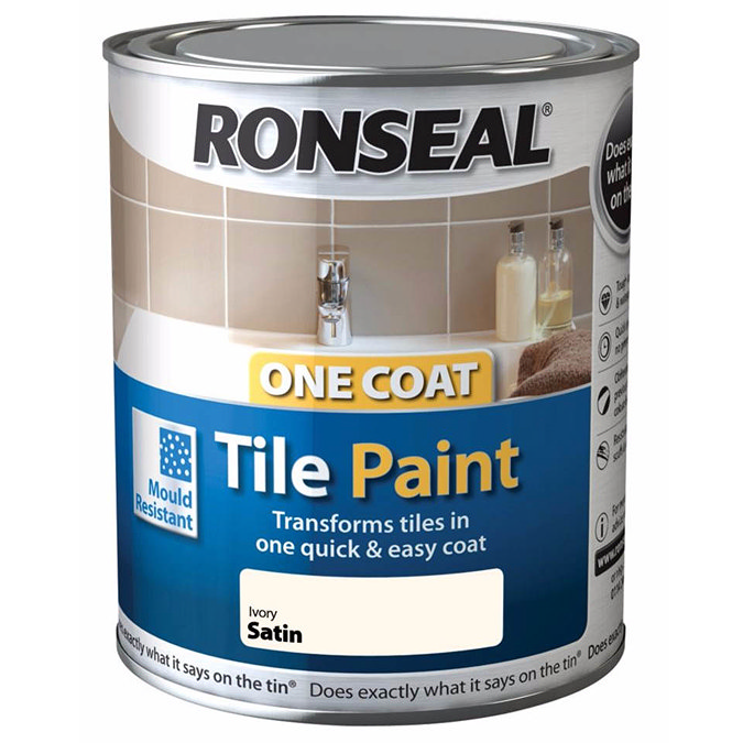 Ronseal One Coat Tile Paint 750ml - Ivory Satin  Profile Large Image