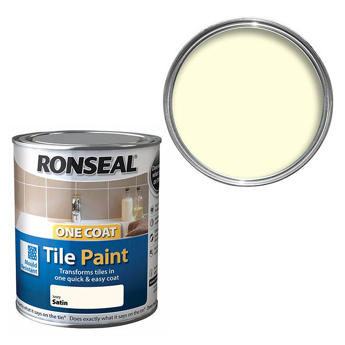Ronseal One Coat Tile Paint 750ml - Ivory Satin Large Image