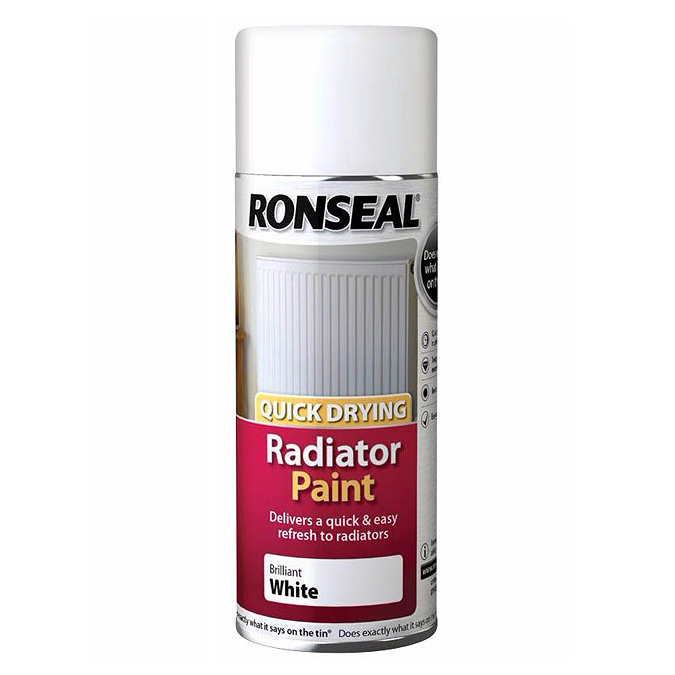 Ronseal Quick Dry Radiator Spray Paint 400ml - White Gloss Large Image