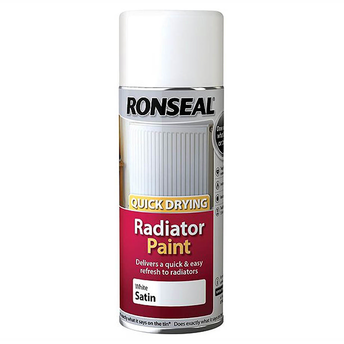 Ronseal Quick Dry Radiator Spray Paint 400ml - White Satin Large Image
