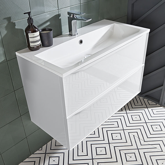 Roper Rhodes Frame 800mm Wall Mounted Vanity Unit & Isocast Basin - Gloss White Large Image