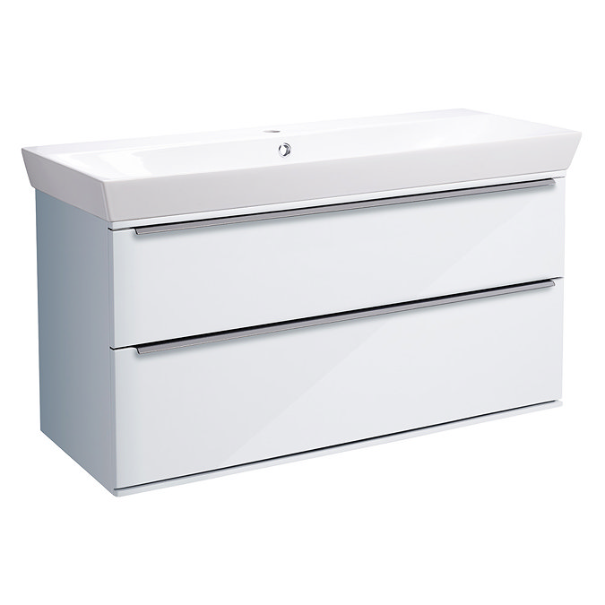 Roper Rhodes Scheme 1000mm Wall Mounted Double Drawer Unit with Ceramic Basin - Gloss Light Grey