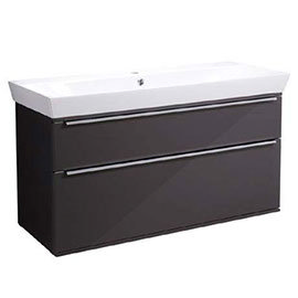 Roper Rhodes Scheme 1000mm Wall Mounted Double Drawer Unit with Ceramic Basin - Gloss Dark Clay Medi