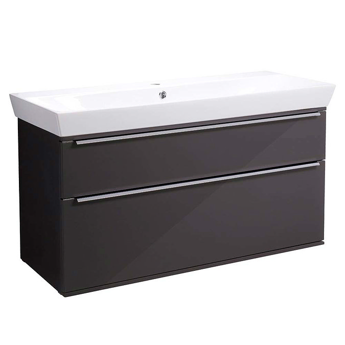 Roper Rhodes Scheme 1000mm Wall Mounted Double Drawer Unit with Ceramic Basin - Gloss Dark Clay Larg