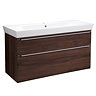 Roper Rhodes Scheme 1000mm Wall Mounted Double Drawer Unit with Ceramic Basin - Smoked Walnut Large 