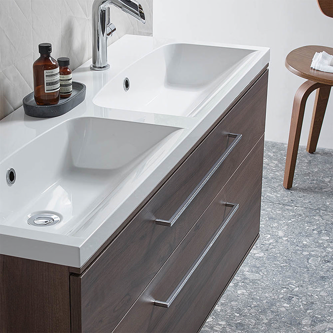 Roper Rhodes Scheme 1200 Double Drawer Vanity Unit with Lighting Kit + Double Basin - Matt Carbon P