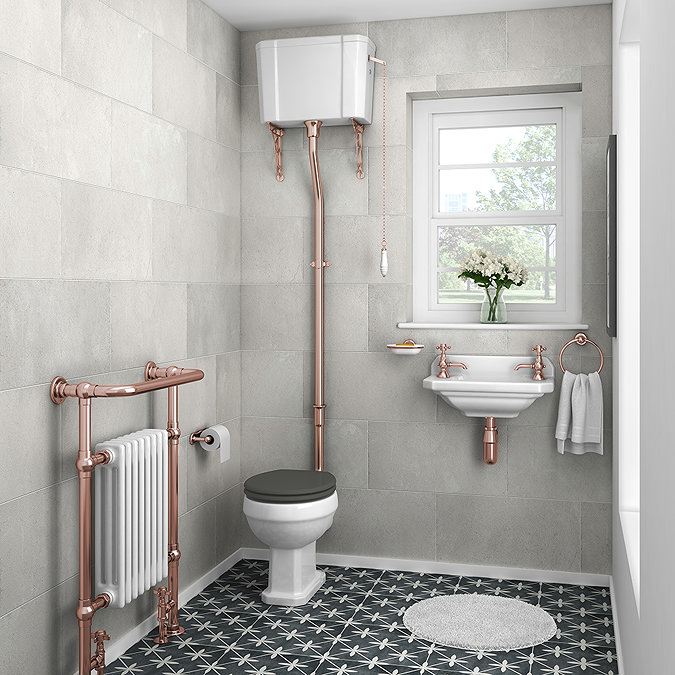 Rose Gold High Level Traditional WC Flush Pipe Kit  Profile Large Image