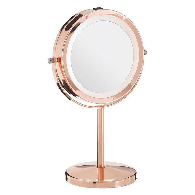 Rose Gold LED Illuminated Free Standing Cosmetic Mirror Large Image