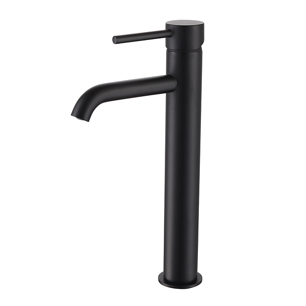 Round Matt Black High Rise Mono Basin Mixer Tap