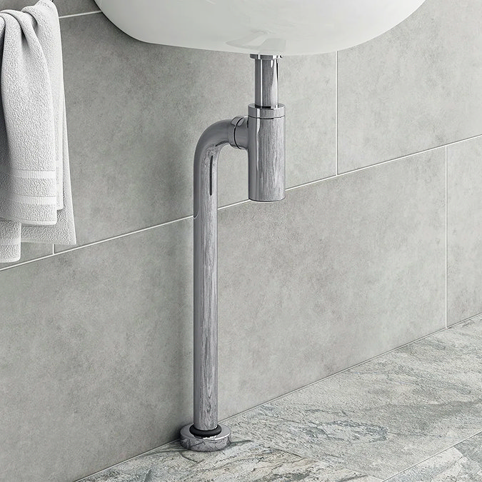 Arezzo Round Basin Bottle Trap & Tube to Floor Pipe Set - Chrome