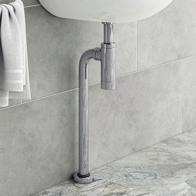 Arezzo Round Basin Bottle Trap & Tube to Floor Pipe Set - Chrome