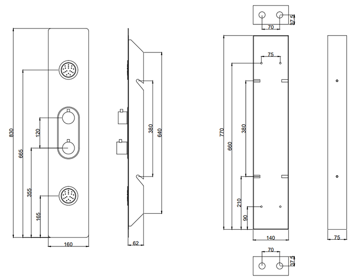 Roxbury Concealed Shower Tower Panel Brushed Brass