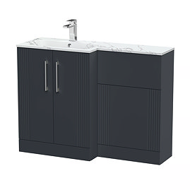 Roxbury Deco Fluted 1100 Anthracite Bathroom Combination Suite Unit with Carrera Marble Basin