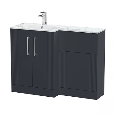 Roxbury Deco Fluted 1100 Anthracite Bathroom Combination Suite Unit with Carrera Marble Basin