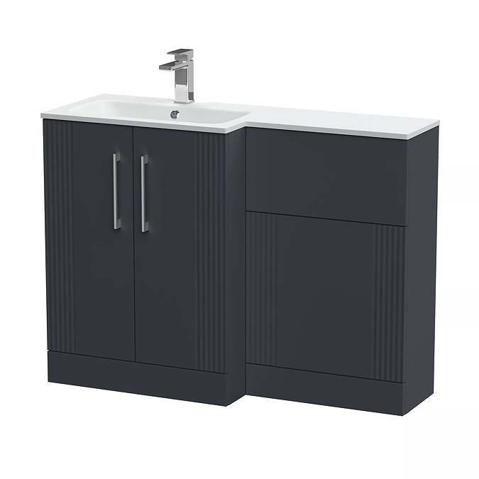 Roxbury Deco Fluted 1100 Anthracite Bathroom Combination Suite Unit with White Stone Basin