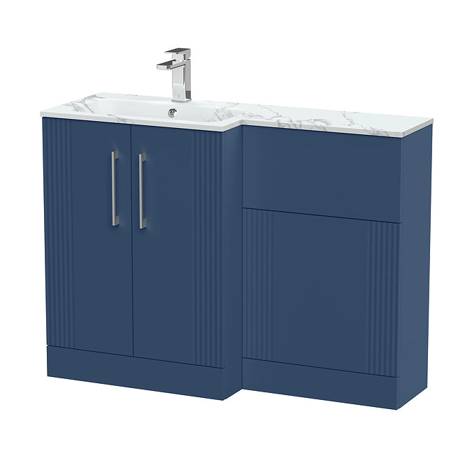 Roxbury Deco Fluted 1100 Blue Bathroom Combination Suite Unit with Carrera Marble Basin