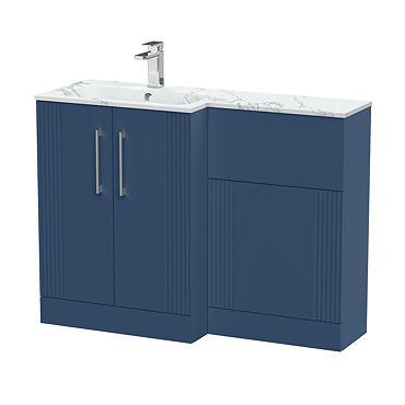 Roxbury Deco Fluted 1100 Blue Bathroom Combination Suite Unit with Carrera Marble Basin