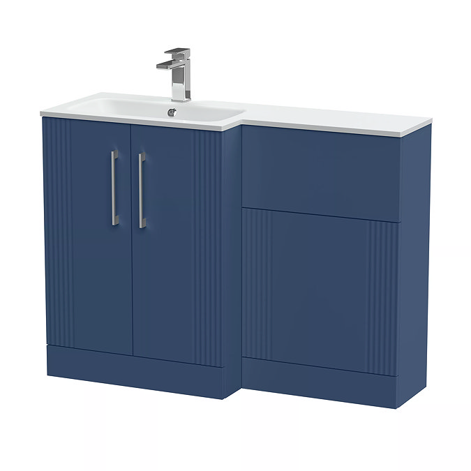 Roxbury Deco Fluted 1100 Blue Bathroom Combination Suite Unit with White Stone Basin