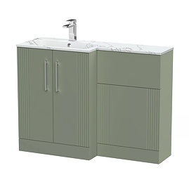 Roxbury Deco Fluted 1100 Green Bathroom Combination Suite Unit with Carrera Marble Basin