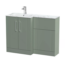 Roxbury Deco Fluted 1100 Green Bathroom Combination Suite Unit with Carrera Marble Basin
