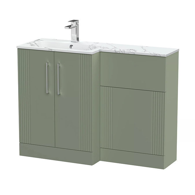 Roxbury Deco Fluted 1100 Green Bathroom Combination Suite Unit with Carrera Marble Basin