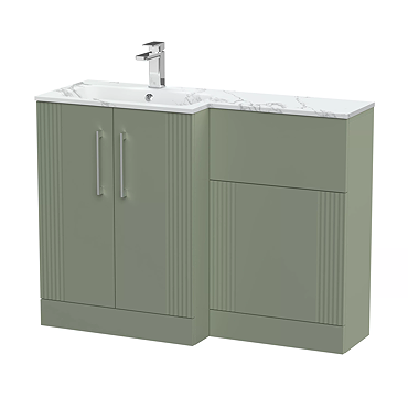 Roxbury Deco Fluted 1100 Green Bathroom Combination Suite Unit with Carrera Marble Basin