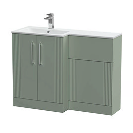 Roxbury Deco Fluted 1100 Green Bathroom Combination Suite Unit with White Stone Basin
