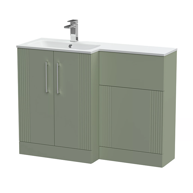 Roxbury Deco Fluted 1100 Green Bathroom Combination Suite Unit with White Stone Basin